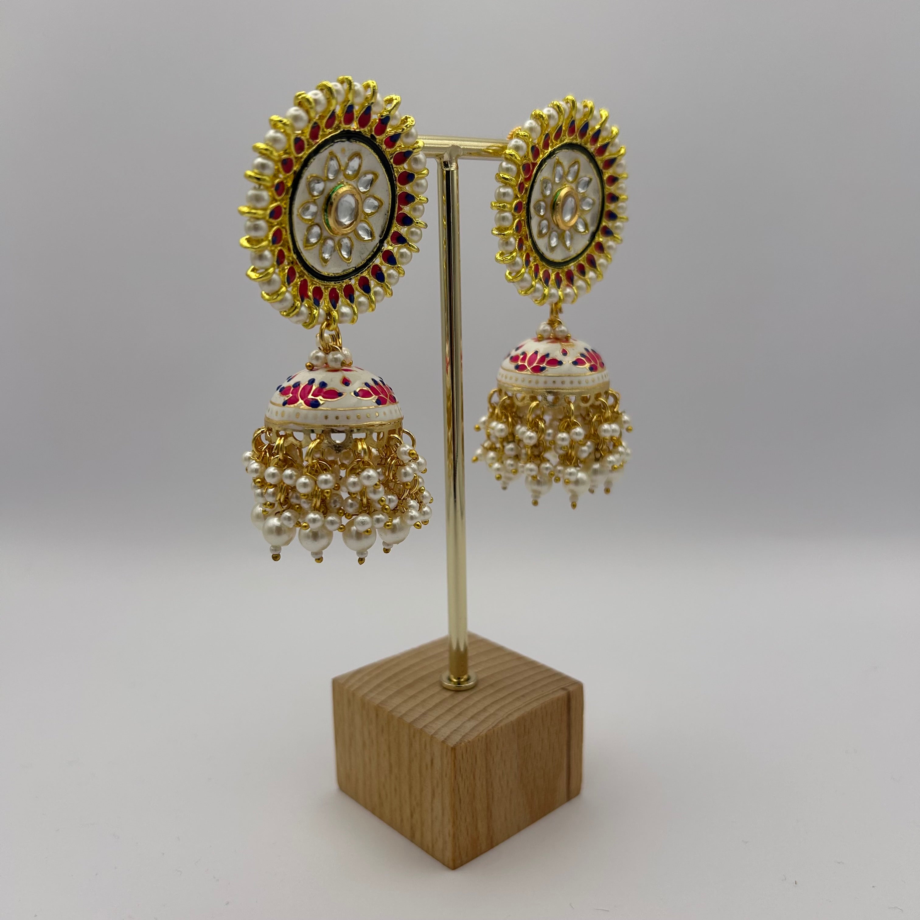 Nimrah Meenakari Jhumka - White