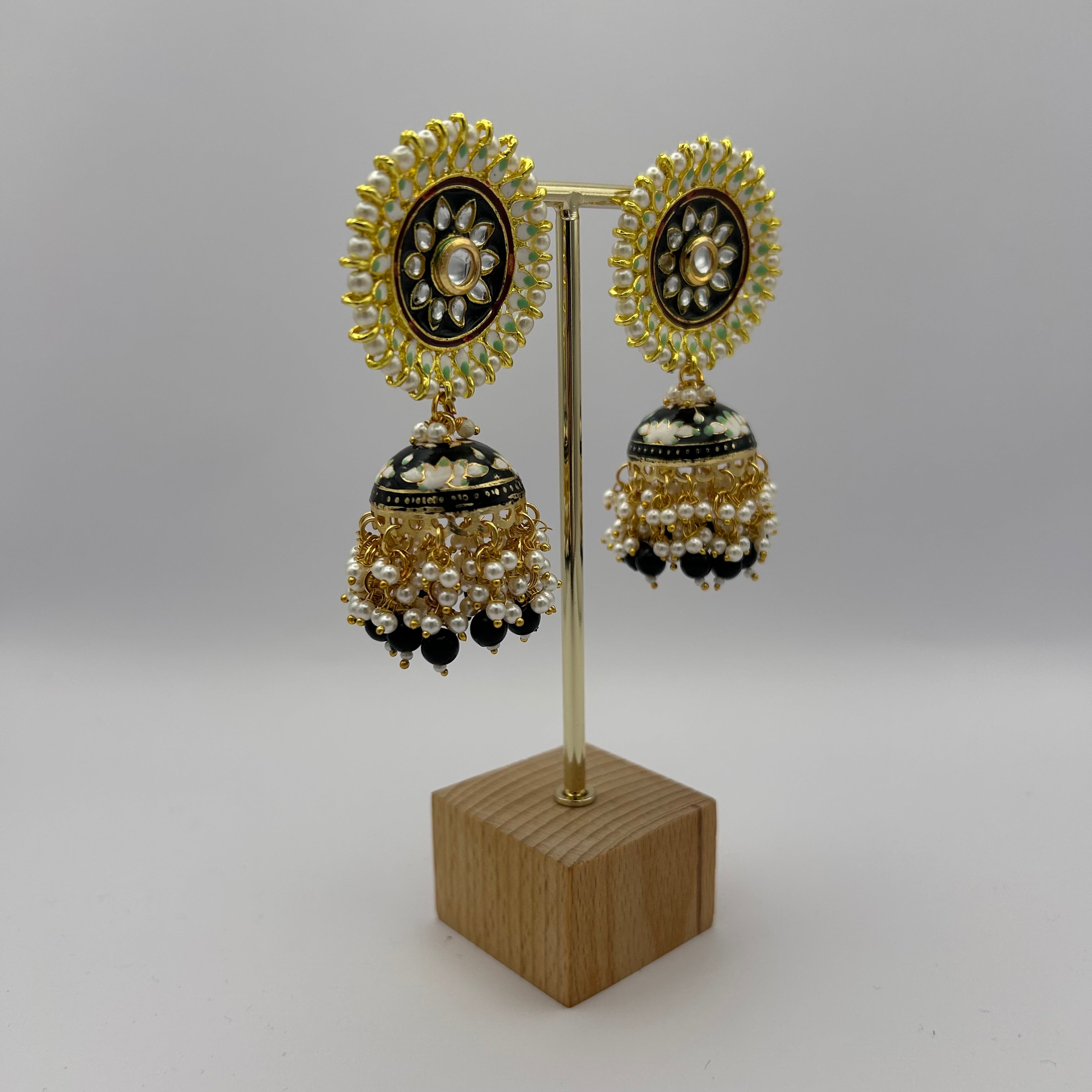 Nimrah Meenakari Jhumka Earrings - Black