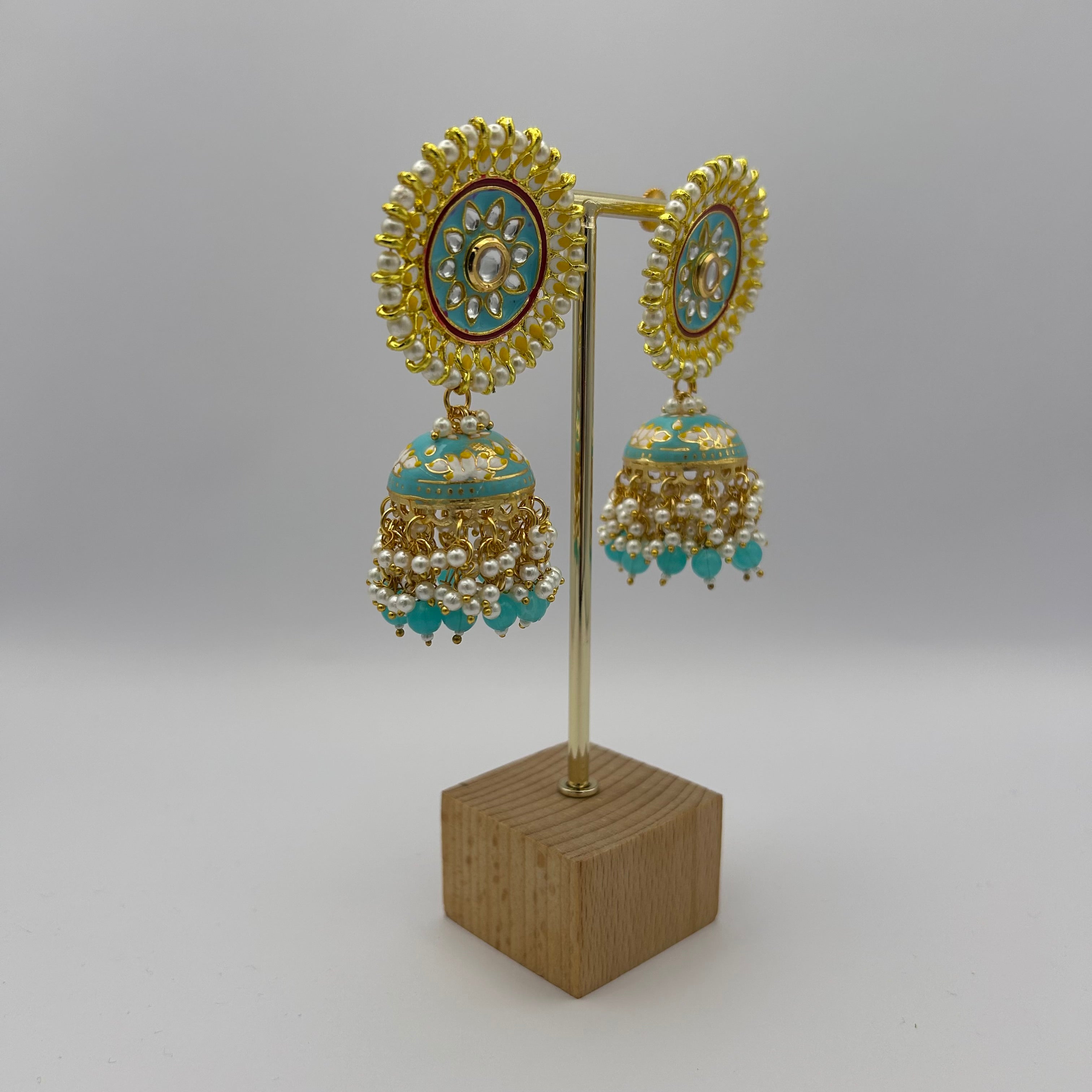 Nimrah Meenakari Jhumka - Light Blue