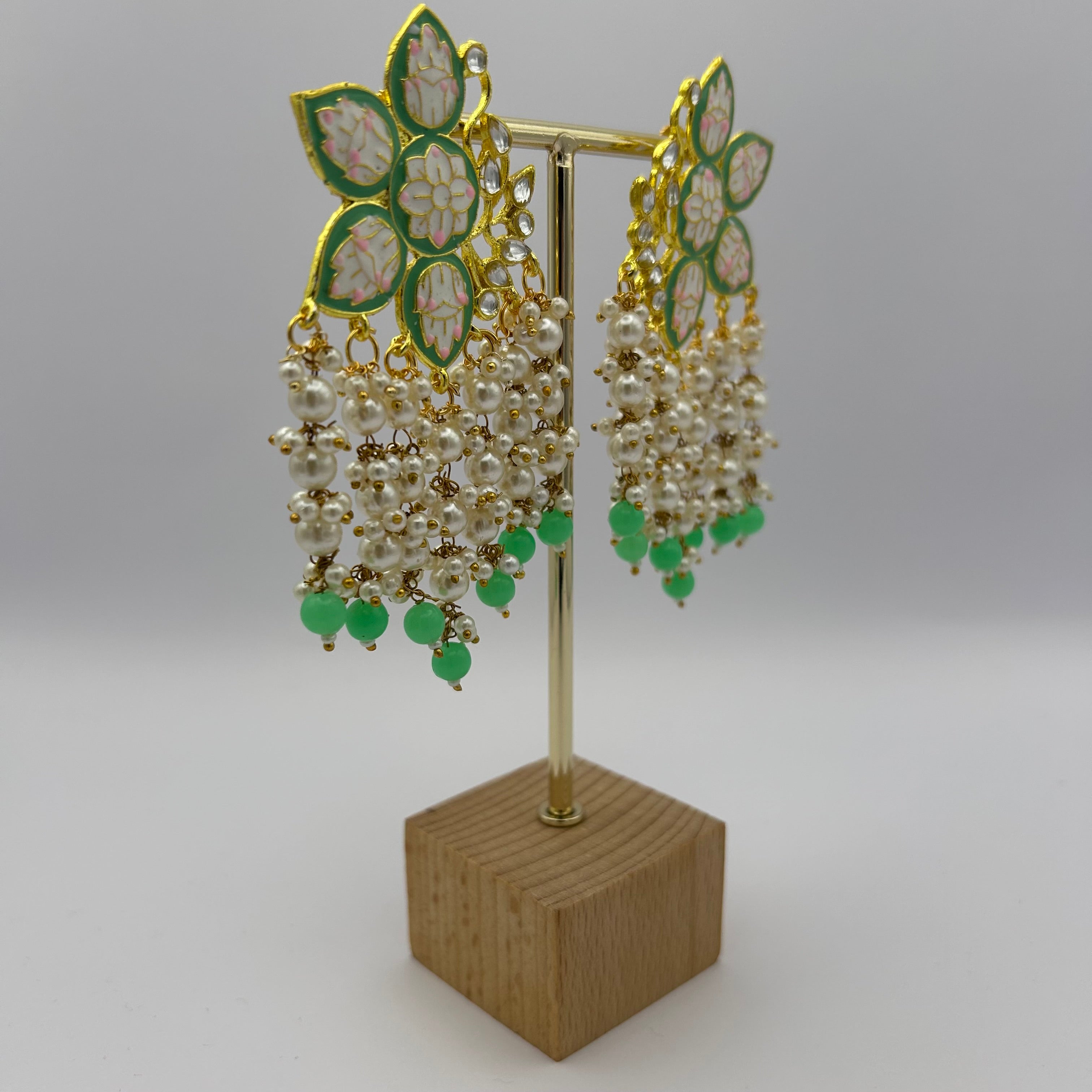 Paakhi Meenakari Earrings - Mint