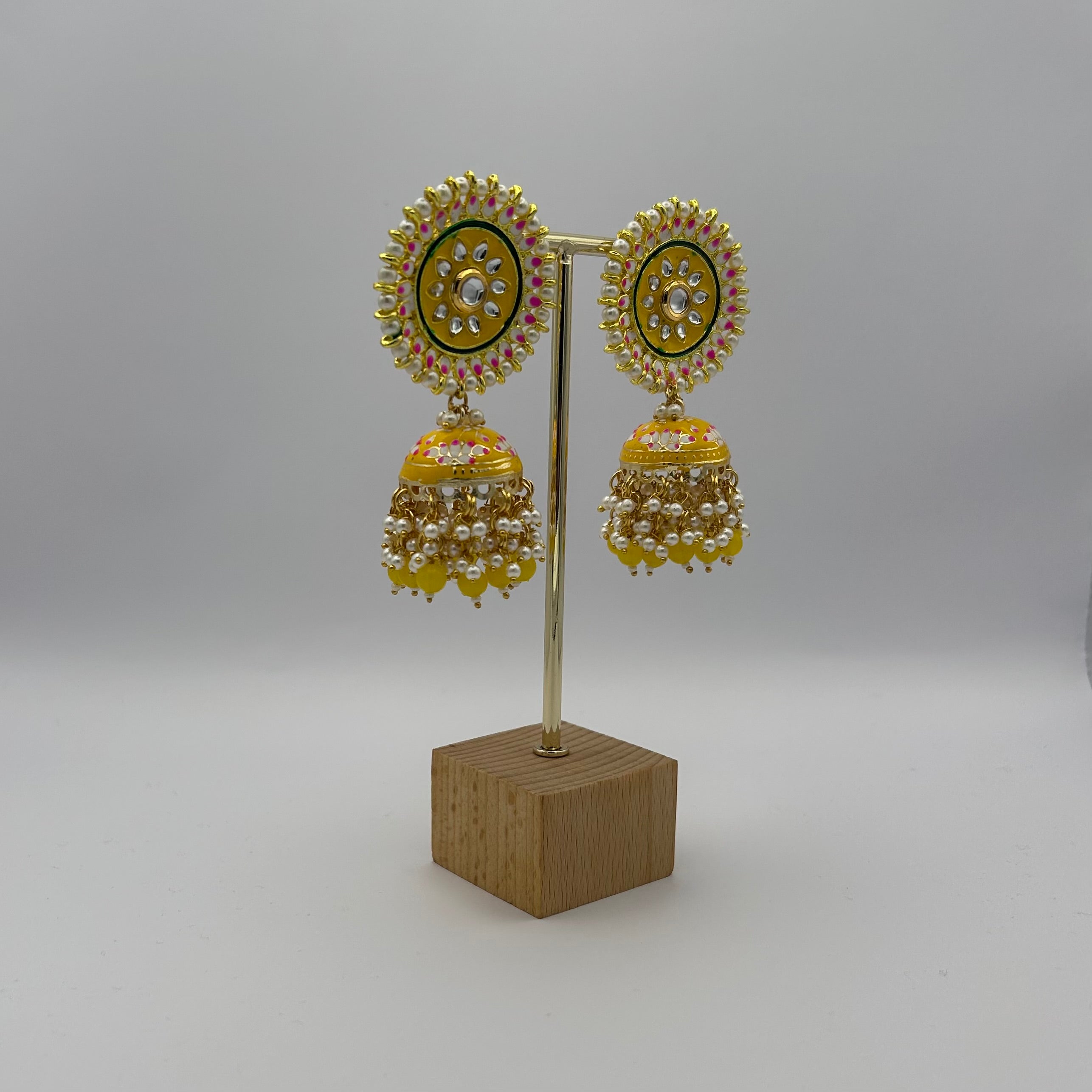 Nimrah Meenakari Jhumka - Yellow