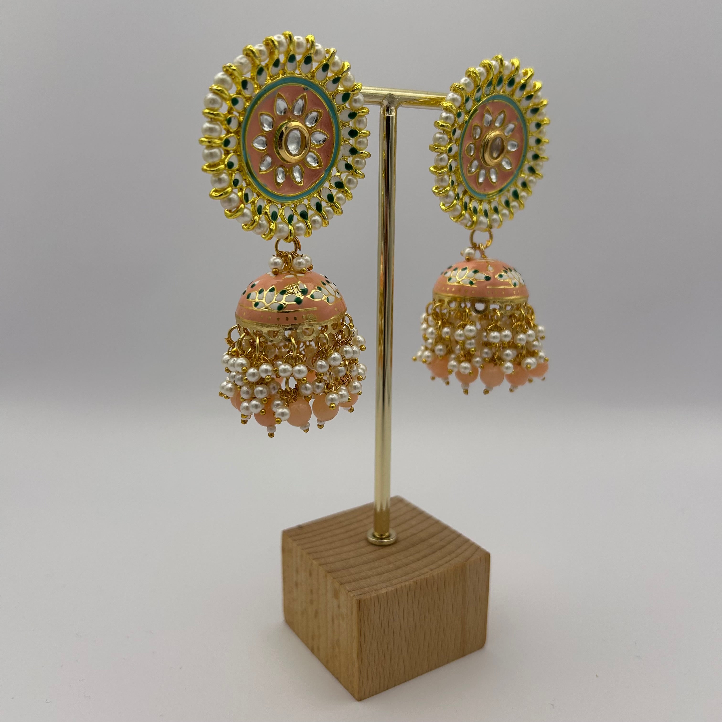 Nimrah Meenakari Jhumka - Peach