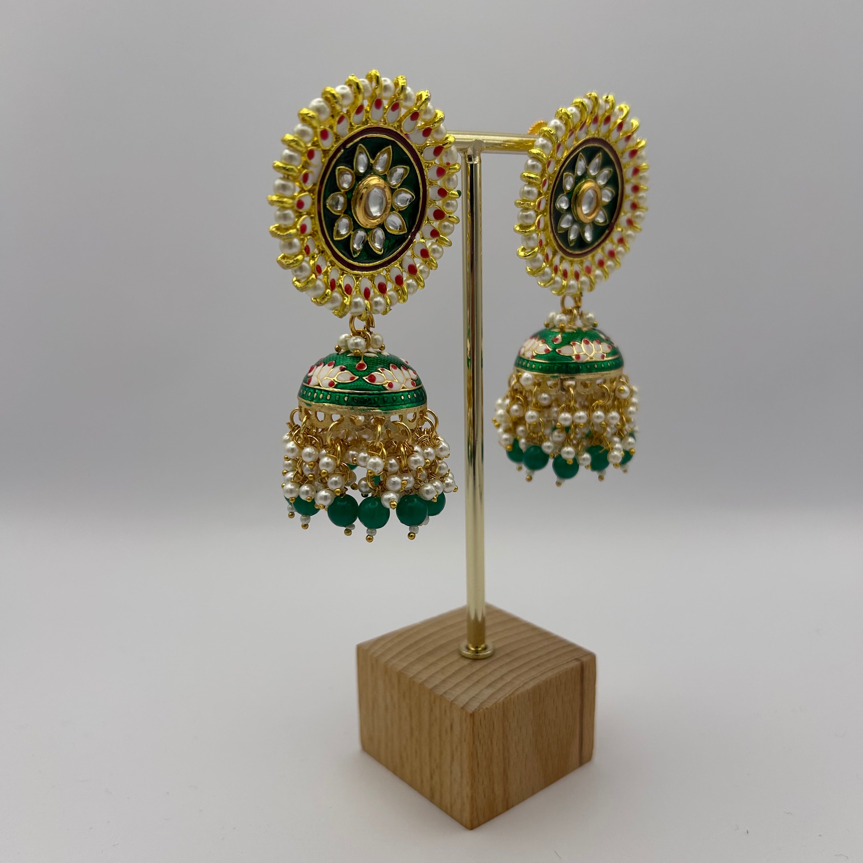 Nimrah Meenakari Jhumka - Dark Green