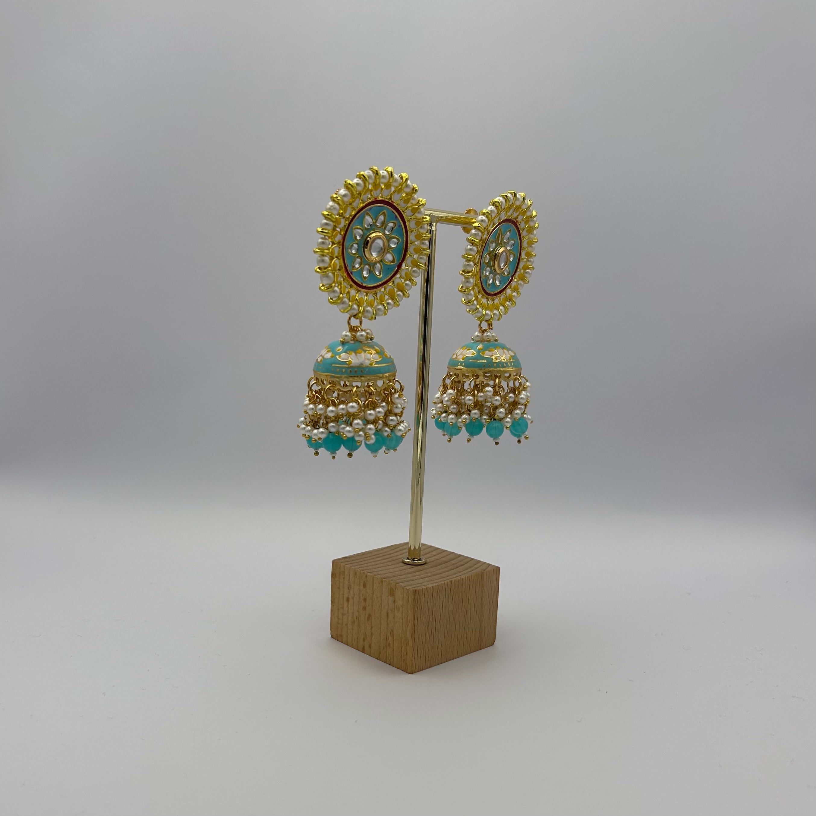 Nimrah Meenakari Jhumka - Light Blue