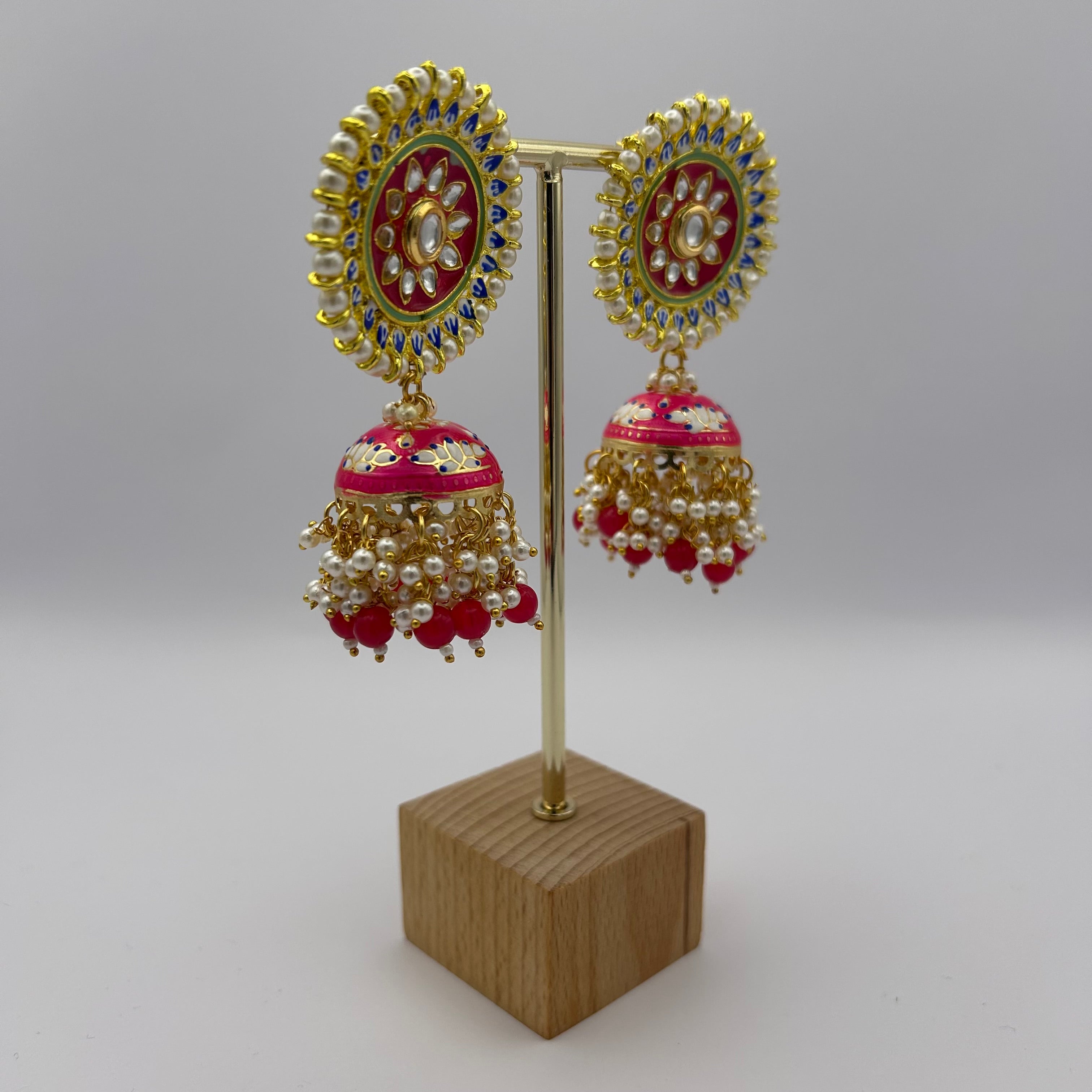 Nimrah Meenakari Jhumka - Dark Pink