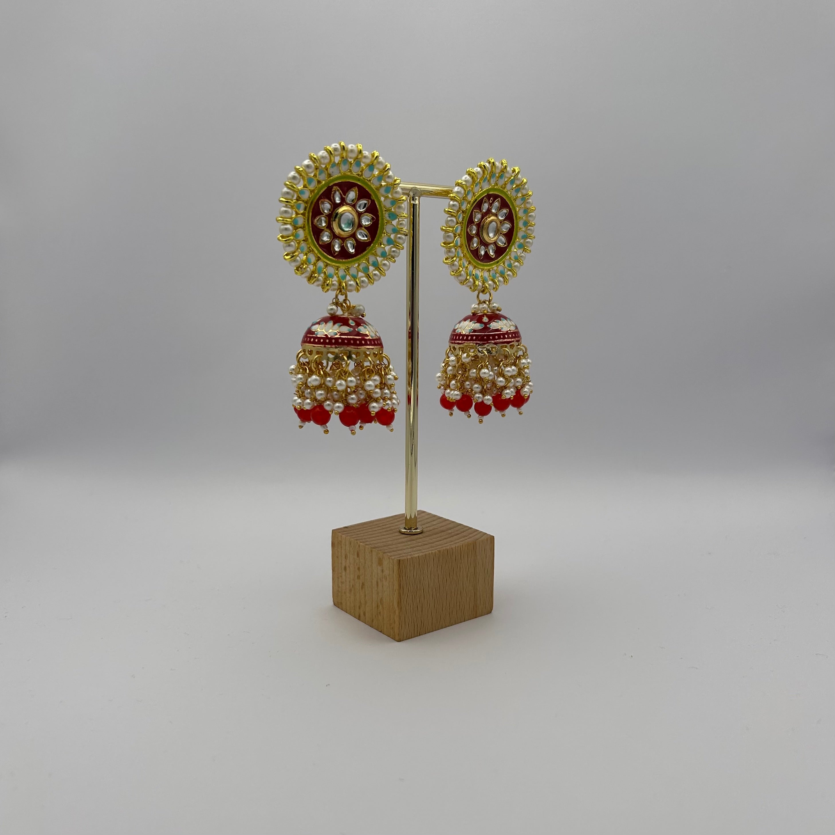 Nimrah Meenakari Jhumka - Red