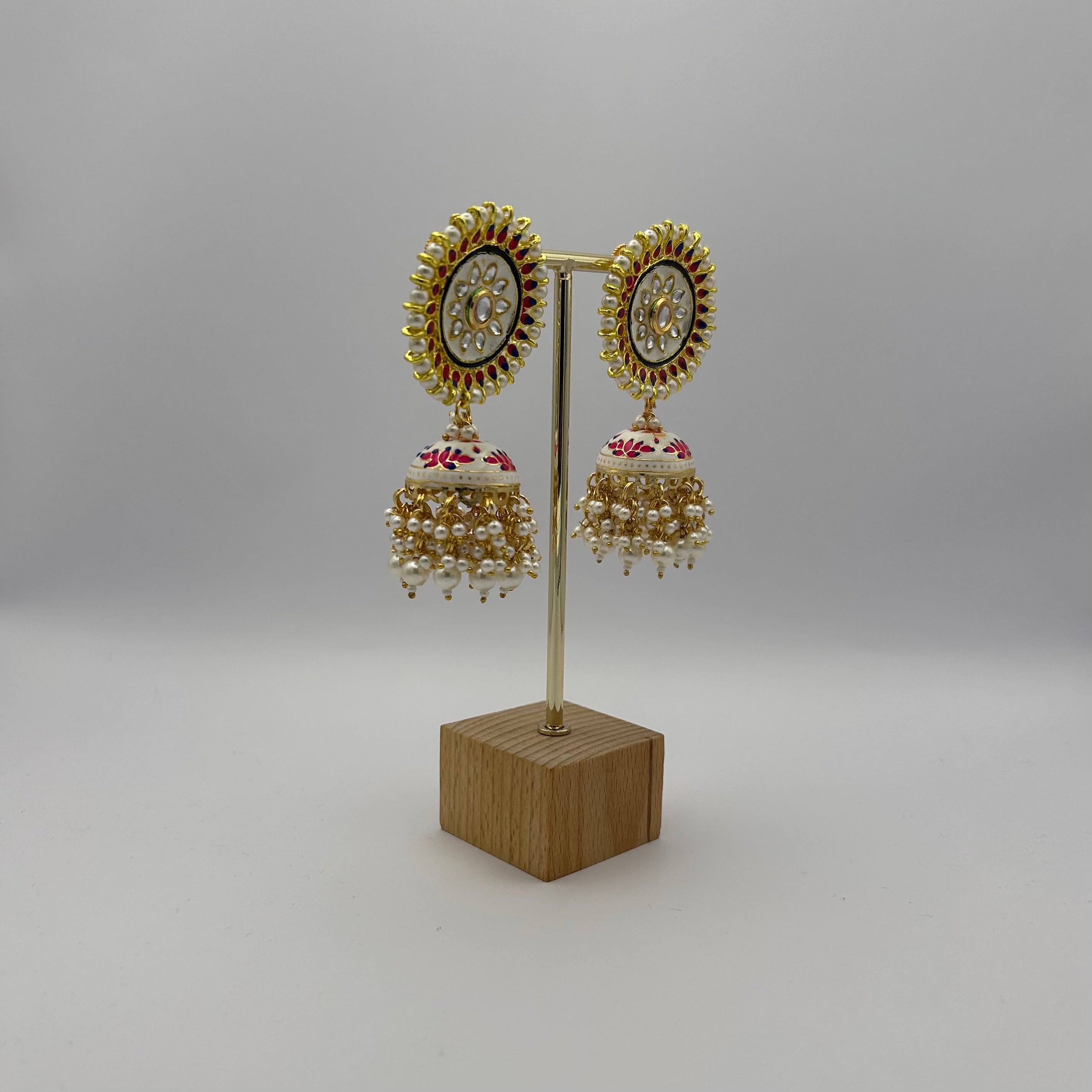 Nimrah Meenakari Jhumka - White