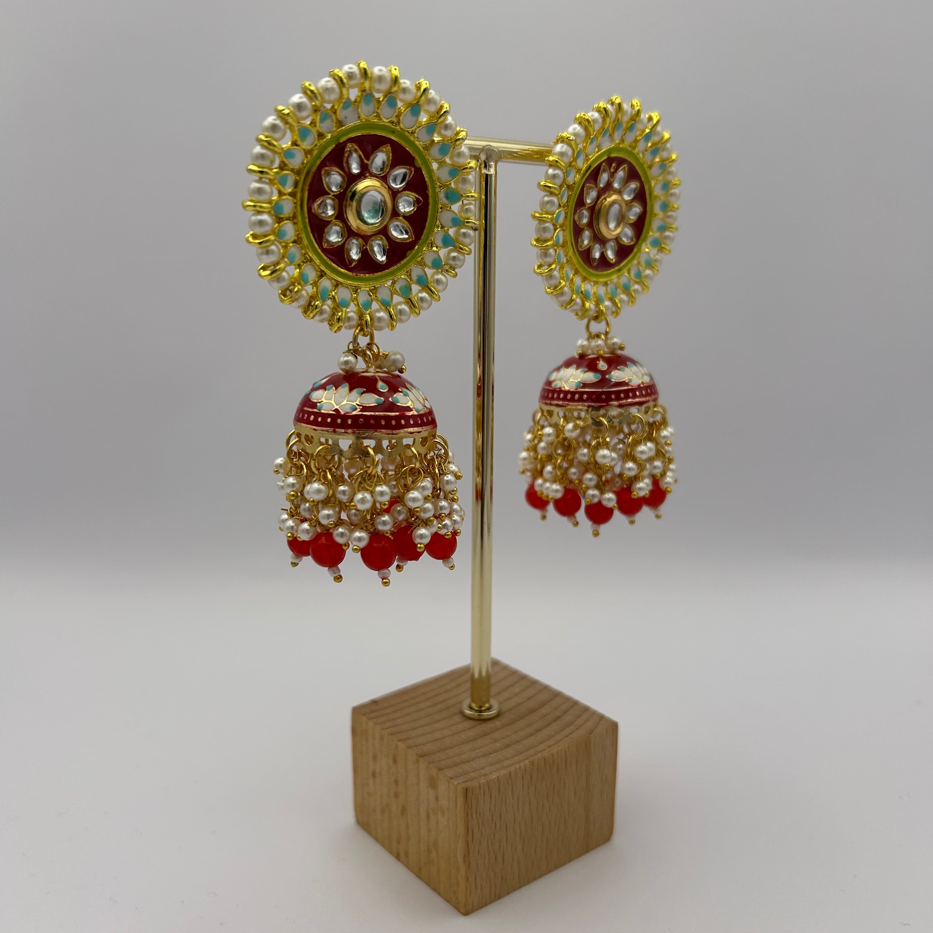 Nimrah Meenakari Jhumka - Red