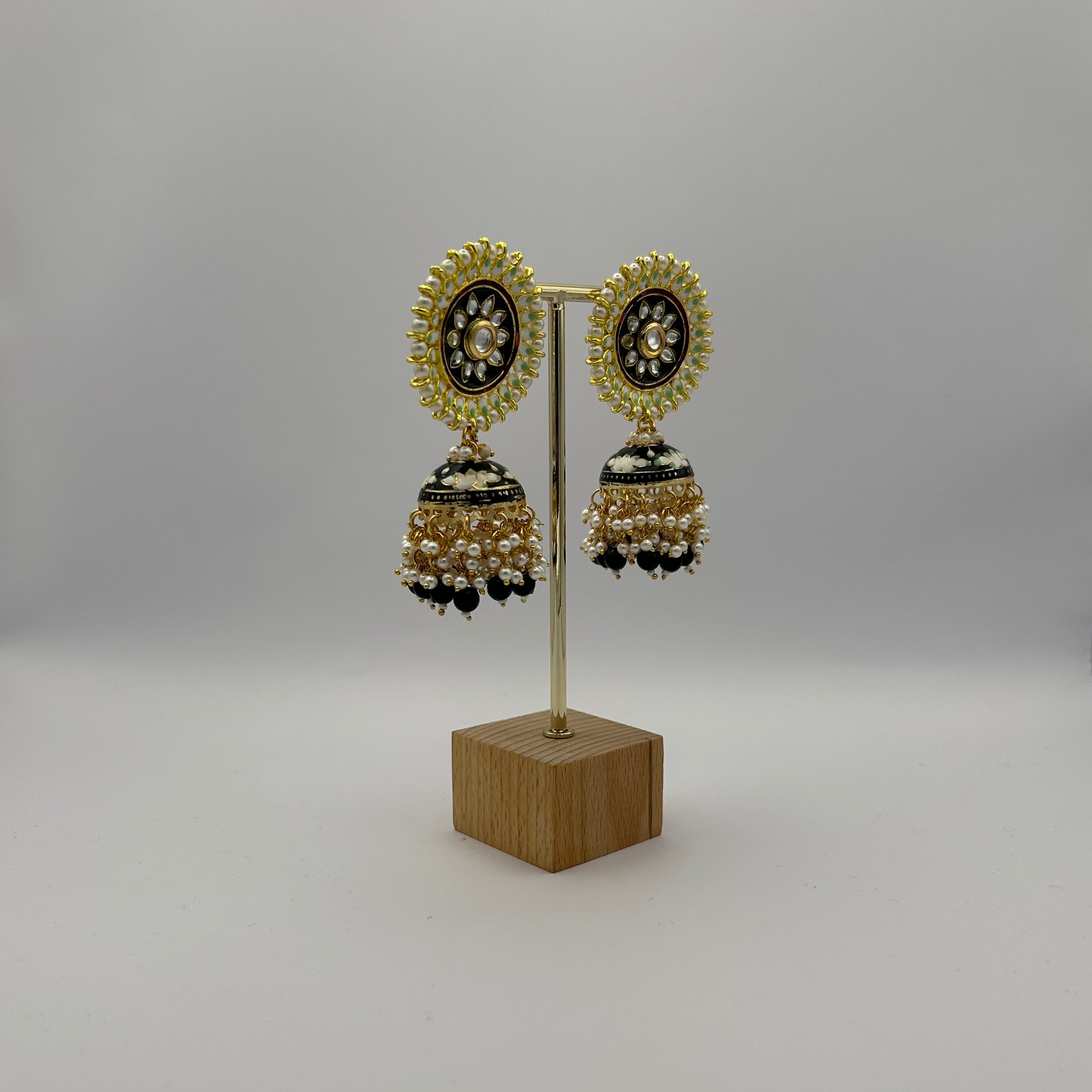 Nimrah Meenakari Jhumka Earrings - Black