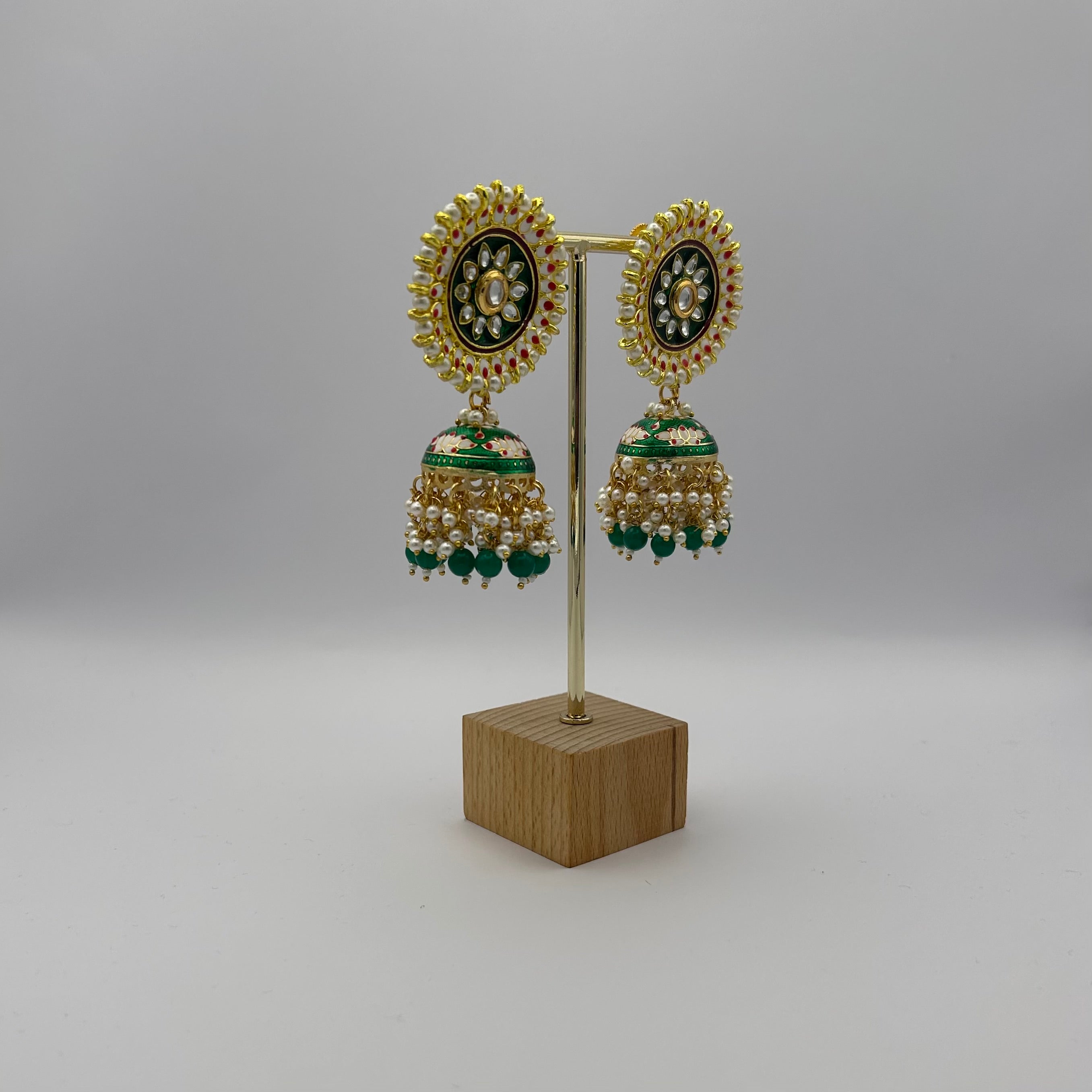 Nimrah Meenakari Jhumka - Dark Green