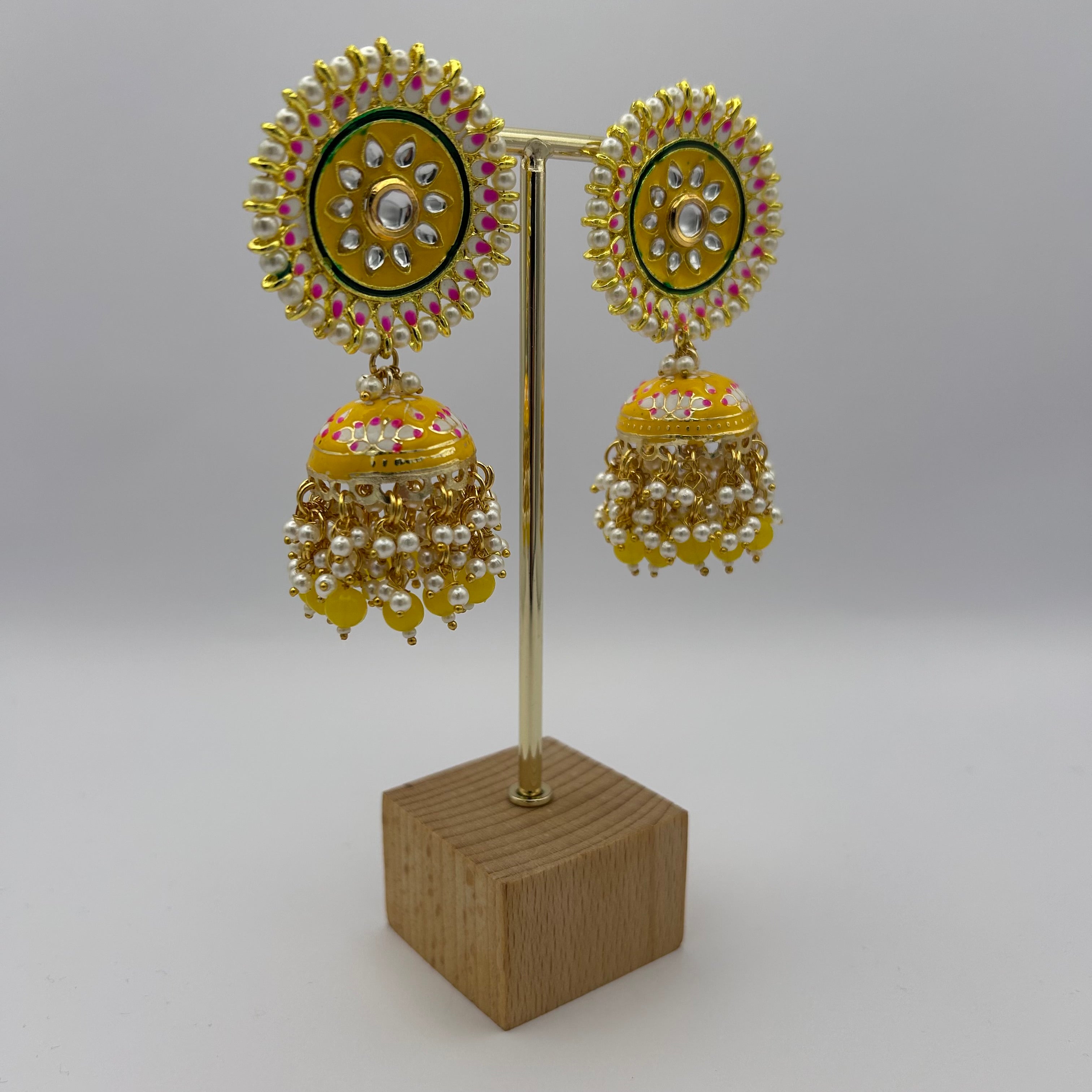 Nimrah Meenakari Jhumka - Yellow